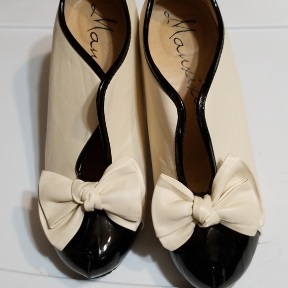 Manxixi Cream n Black Heels w Bows 40 or 8 to 8.5 - Picture 6 of 6
